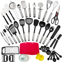 1 x RAW Customer Returns Kitchen helper set, 43 pieces kitchen accessories cookware set made of stainless steel nylon, heat-resistant home kitchen cooking utensils spoon, tongs, whisk, spatula, pasta spoon, soup ladle, spatula. - RRP €38.74