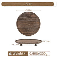 2 x RAW Customer Returns Hanobe Wooden Tray Round Decorative Tray Brown Washed Decorative Tray with Feet Rustic Round Serving Tray Wood with Foot Vintage Shabby White Decorative Plate for Candles Kitchen Bathroom Table - RRP €43.96