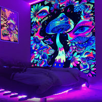 1 x Brand New QGKPL Blacklight Tapestries, Mushroom UV Reactive Blacklight Wall Poster for Bedroom Aesthetic Tapestry Decor, Psychedelic Eyes Wall Carpets with Mounting Accessories 51 x 59  - RRP €20.4