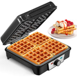 1 x RAW Customer Returns Reemix waffle iron for 4 Belgian waffles, 1200 W electric waffle maker with non-stick plates, adjustable temperature and easy cleaning, stainless steel, color silver black - RRP €40.33