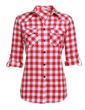 1 x RAW Customer Returns UNibelle traditional blouse women s checked blouse V-neck button placket shirt blouse 3 4 sleeve Oktoberfest shirt cotton checked jacket casual lumberjack shirt B-watermelon red XL - RRP €30.24