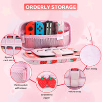 1 x RAW Customer Returns RHOTALL Carrying Case for Nintendo Switch Lite, Cute Protective Case for Switch Lite with TPU Protective Cover, Adjustable Shoulder Strap, Screen Protector and 2 Thumb Caps, Strawberry - RRP €34.95