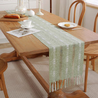 1 x RAW Customer Returns CHUQING Boho Table Runner Green Table Runner Olive Green Macrame Table Runner Country Style 33 x160 cm - RRP €20.16