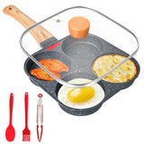 1 x RAW Customer Returns Gimars fried egg pan with lid, 4 hole pancake pan, aluminum non-stick frying pan for induction cookers and gas stoves, breakfast pan for omelettes, meatballs, pancakes - RRP €24.6