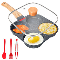 1 x RAW Customer Returns Gimars fried egg pan with lid, 4 hole pancake pan, aluminum non-stick frying pan for induction cooker gas stove, breakfast pan for omelettes, meatballs, pancakes - RRP €23.59