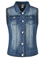 1 x RAW Customer Returns Miss Moly Women s Washed Denim Vest Lightweight with Pockets BF Style Dark Blue - M - RRP €30.99