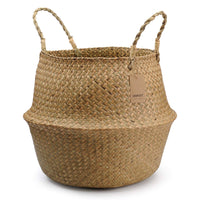 1 x RAW Customer Returns DOKOT Natural Basket Seagrass Storage Basket Flowerpot Woven Laundry Basket With Handle, Foldable Belly Basket Toy Storage - RRP €30.31