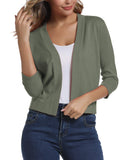 1 x RAW Customer Returns Women s 3 4 Sleeve Open Front Bolero Cardigan Shrug Solid Cardigan Top M, Light Olive Green  - RRP €32.11