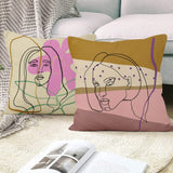 1 x Brand New Aoihrraan Cushion Covers 41x41cm Woman Face Abstract Line Home Decorative Pillow Case Square Throw Pillow Covers, Linen Cases for Sofa Auto Bedroom, Pack of 4 - RRP €19.2