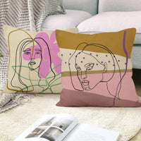 1 x Brand New Aoihrraan Cushion Covers 41 x 41 cm Abstract Line Woman Face Cushion Cover Home Decorative Square Linen Cushion Covers with Invisible Zip for Sofa Car Bedroom Pack of 4 - RRP €20.4