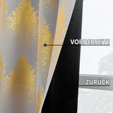 4 x Brand New FMFUNCTEX Gray Gold Foil Pine Forest Opaque Curtains Eyelet Curtain Cold Protection Blackout Curtains Thermal Insulated Curtains for Living Room Bedroom 132 x 175 cm Set of 2 - RRP €123.96