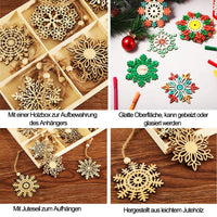 5 x Brand New Christmas wooden snowflakes, 24 pieces snowflake Christmas tree decorations, with jute cord Christmas tree decoration, ornaments 6 different patterns, for Christmas DIY crafts drawing embellishment - RRP €102.0