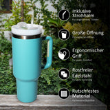 1 x RAW Customer Returns RiyeoTree 1182ml stainless steel drinking bottle with straw, coffee mug to go as 40oz tumbler - thermal mug with handle for hot and cold drinks - aquamarine - RRP €20.16