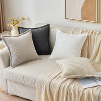 4 x Brand New MIULEE Corduroy Cushion Cover Soft Cushion Cover Decorative Sofa Cushions Square Throw Pillows Modern Decorative Pillowcase Striped Pillowcases for Living Room Bedroom 2 Pieces 45 x 45 cm, White - RRP €72.44