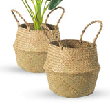 1 x RAW Customer Returns BrilliantJo set of 2 seagrass baskets, foldable woven flower pot holder laundry basket storage basket for toys clothes plants 27 x 24 cm  - RRP €20.99