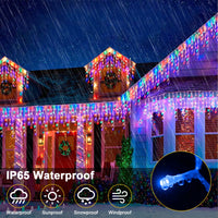 1 x RAW Customer Returns JIMACRO Solar Outdoor String Lights, 32pcsx0.8M 256 LED Curtain Fairy Lights, 7M Waterproof Solar Decoration Lights Garland, 8 LED Modes Solar Fairy Curtain Lights Christmas Outdoor - RRP €26.77