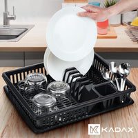 1 x RAW Customer Returns KADAX plastic dish drainer, draining rack with cutlery basket, dish basket, 38 x 30 x 7 cm, drip tray, dish rack, dish rack for plates, glasses, cutlery anthracite small  - RRP €19.14