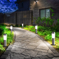 1 x RAW Customer Returns Joomer Solar Lights for Outdoors 4 Pack Stainless Steel LED Solar Lights Garden Outdoor Light Weatherproof White Path Light Cylindrical Garden Light Auto On Off for Patio Lawn Terrace Driveways - RRP €36.04