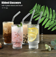 1 x RAW Customer Returns ALINK Cocktail glasses set of 4, beer glass, can long drink glass, water glasses, iced coffee glasses with straw, 2 cleaning brushes, can-shaped drinking glass for family, camping, party, bar - RRP €16.13