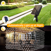 1 x RAW Customer Returns OPAHUTER 96 LEDs solar light net outdoor, 1.5 x 1.5 m waterproof fairy lights net, remote control fairy lights curtain with 8 modes, solar light net for Christmas, wedding, window bushes - RRP €18.14