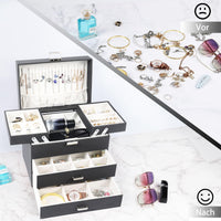 1 x RAW Customer Returns Dajasan jewelry box, jewelry storage, 4 levels jewelry box with 2 drawers, large jewelry box for rings, earrings, necklaces, watches, bracelets black  - RRP €39.31