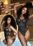 1 x RAW Customer Returns Avidlove Body Women Bodysuit Elegant Lingerie Sexy Top Lingerie Tops V Neck Underwear Mesh Curvy Babydoll Teddy Lace Lingerie Outfit Snap Crotchh Black L - RRP €17.84