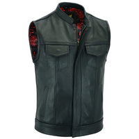 1 x RAW Customer Returns Leatherick Groove Club Men s Black Leather Vest - Traditional Paisley Satin Lining DE NL SE PL, Numeric, 54, Regular, Regular, Black Stitched  - RRP €104.99