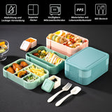 1 x RAW Customer Returns CALIYO Lunch Box Adults Children, 1550ML Leak-Proof Bento Box, Lunch Box Children with Compartments, Snack Box for Kindergarten School, Snack Box Lunch Box for Picnic Work Travel - RRP €12.9