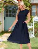 1 x RAW Customer Returns Wedtrend Cocktail Dress Elegant Dress A Line Women s Dresses Summer Casual Dress with Pockets Knee-Length Blue Dress WTP30012 Navy M - RRP €47.39