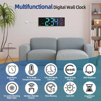 1 x RAW Customer Returns HAITANG 16 Large Digital Wall Clock for Living Room, Remote Control, Dual Alarm, 8 RGB Colors, Large LED Display, Auto Brightness, Date, Auto Daylight Saving Time, Temperature - RRP €44.11