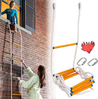 1 x RAW Customer Returns Fire ladder 4M with carabiner, rope ladder, fireproof rescue ladder with gloves for 2-story houses, fireproof rescue rope ladder, reusable, tear-resistant for windows and balconies from Poweka - RRP €48.4