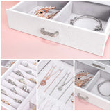 1 x RAW Customer Returns Seelux jewelry box, jewelry box with 3 drawers, jewelry box with glass window, for necklaces, rings, bracelets, earrings, white reusable  - RRP €30.13