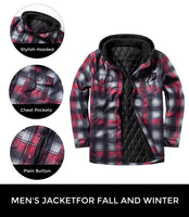 1 x RAW Customer Returns GLESTORE Lumberjack Jacket Men s Flannel Shirt Jacket Lined Thermal Shirt Winter Long Sleeve with Hood Checked Lumberjacket Black and Red L - RRP €48.99