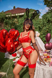 1 x RAW Customer Returns Avidlove Lingerie Women s Sexy Underwear Curvy Lingerie Four-Piece Lace Elegant Underwear Adjustable Bra and Briefs Push Up Lingerie Set with Suspenders Red M - RRP €25.2