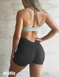 1 x Brand New Yiifit Sport Shorts Women V Back 3.5 Scrunch Butt Gym Shorts High Waist Crossback Leggings Sports Pants Short for Summer Fitness Workout Gray Large - RRP €19.15