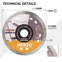 1 x RAW Customer Returns HERZO diamond cutting disc 125mm x 22.23mm, cutting disc for clean cutting of tiles, porcelain, ceramics, fine stoneware - RRP €17.05