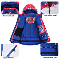 1 x RAW Customer Returns SMONTY Girls Ski Jacket Waterproof Winter Jacket Girls Warm Children s with Hood Winter Jacket 6-16 Years Red Colorful Blue, 8-9  - RRP €50.41