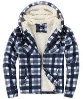 1 x Brand New zitysport Men s Winter Thick Checked Fleece Jacket Men s Cotton Coat Plush Lining Winter Jacket with Pockets F-01-White Blue, XL  - RRP €59.99