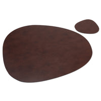 1 x RAW Customer Returns Lederfabrik Garnier placemats and coasters set of 4, washable, genuine recycled leather, table set placemat, stable and non-slip modern 39x35cm Sustainable Made in Germany brown  - RRP €29.15