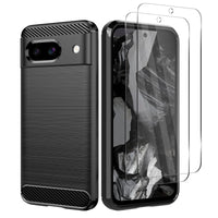 3 x Brand New NEWZEROL Case 2 Pack Screen Protector Compatible for Google Pixel 8a, Scratch-Resistant 9 Hardness High Definition Tempered Glass, Soft Carbon Fiber Case - Black - RRP €64.8