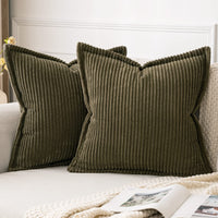 1 x Brand New MIULEE Set of 2 Cushion Covers Soft and Decorative Corduroy Cushion Covers for All Seasons 40X40CM Olive Green - RRP €19.2