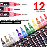 1 x RAW Customer Returns wonsar Acrylic Pens Marker Pens, 12 Colors Waterproof Acrylic Pens for Stone Painting, Acrylic Paint Pens for Glass Children DIY Ceramic Porcelain Metal Plastic Wood Canvas Medium Tip  - RRP €14.15