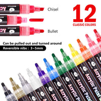 1 x RAW Customer Returns wonsar Acrylic Pens Marker Pens, 12 Colors Waterproof Acrylic Pens for Stone Painting, Acrylic Paint Pens for Glass Children DIY Ceramic Porcelain Metal Plastic Wood Canvas Medium Tip  - RRP €14.15