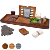 1 x RAW Customer Returns TEMPLE SPRING - Bamboo Bathtub Tray with Candles, Wine Glasses, Books, Tablet, iPad and Phone Holder. Removable Bathtub Tray, Wooden, 100 Bamboo Brown  - RRP €49.18