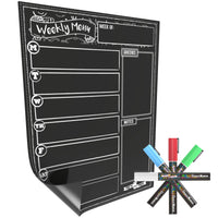 1 x RAW Customer Returns Magnetic dry erase menu board for refrigerator including 4 liquid chalk markers - weekly planner board, grocery list and notepad for kitchen refrigerator - chalkboard magnet - RRP €13.66