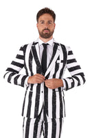 1 x RAW Customer Returns OppoSuits Men s Beetlejuice Premium Costume - 80s Halloween Outfit - Tailored Outfit - Black White - Includes Blazer, Pants and Tie - RRP €89.95