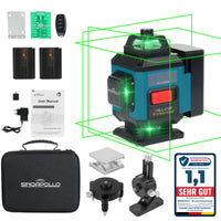 1 x RAW Customer Returns SinoApollo Compact 4D 16-Line Laser Level, Self-Leveling, 4 360 Degree Green Cross Line Laser for Construction Work and Picture Hanging, with 2 Rechargeable 5200 mAh Type-C Batteries, Remote Control - RRP €121.0