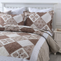 1 x RAW Customer Returns ENCOFT 3 Piece Bedspread Bed Cover 230x250cm Brown Quilted Double Bed Polyester Breathable Quilted Blanket Bedspreads with 2 Pillowcases 50x70 cm Brown  - RRP €53.23