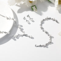 1 x RAW Customer Returns Toplstud Wedding 925 Silver Jewelry Set for Women, Necklace Bracelet Earrings in the Shape of a Leaf with Pearls, Wedding Anniversary Gifts for Bride Women - RRP €36.99