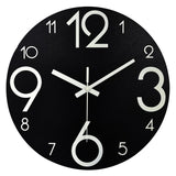 1 x RAW Customer Returns Plumeet Luminous Wall Clock -12-inch Quiet Wooden Clock Fluorescent - Large Decorative Wall Clock for Kitchen, Office and Bedroom Black  - RRP €19.46